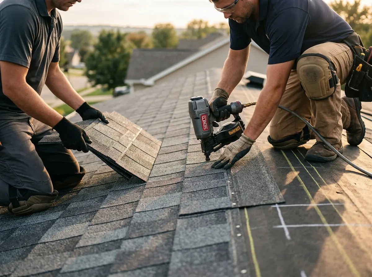 Professional roofer working on a residential roof in Bear Valley Springs